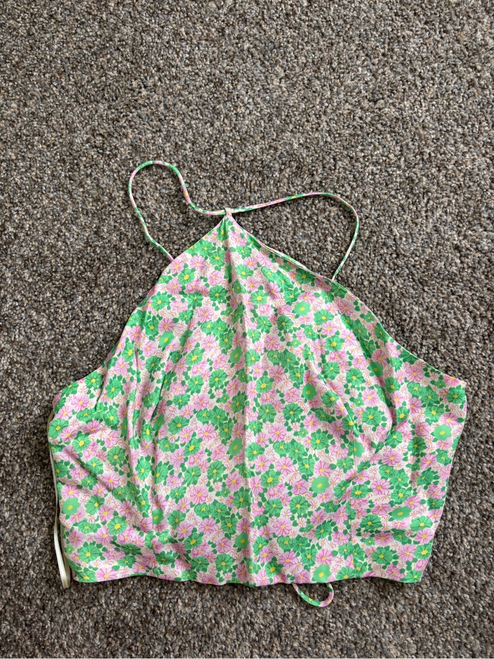 Zara Floral Halter Crop Top - Pink & Green